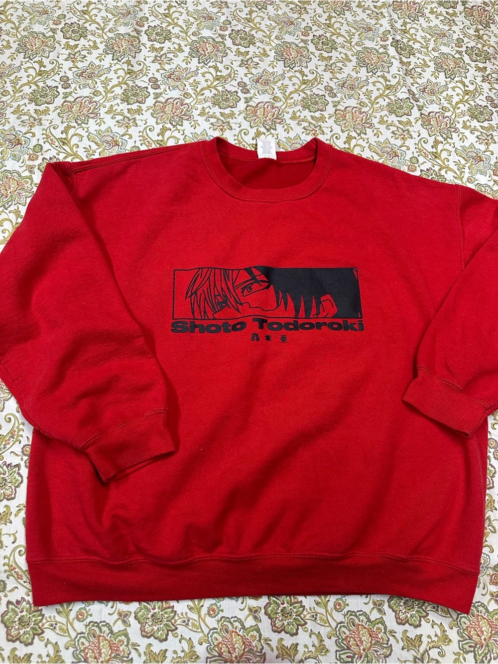 Gildan Red Crewneck Sweatshirt with Black Shoto Todoroki Graphic
